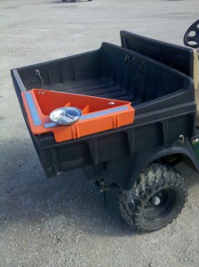 Some Maintenance workers lucky enough to have a golf cart to move from Job to Job can be organized by utilizing the Aerial Tool Bin when Not in use on Aerial Access Equipment